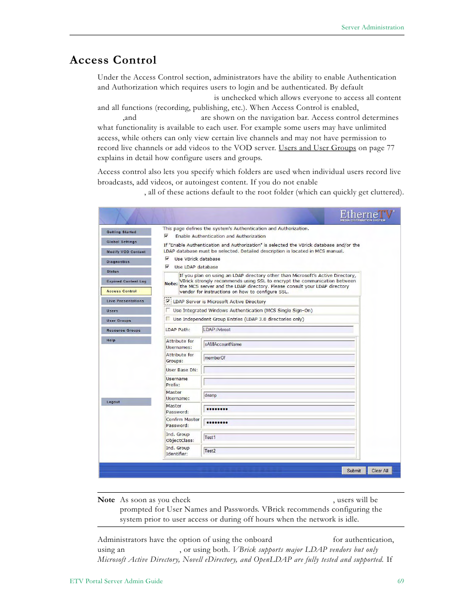 Access control | VBrick Systems Portal Server ETV v4.1 User Manual | Page 79 / 140