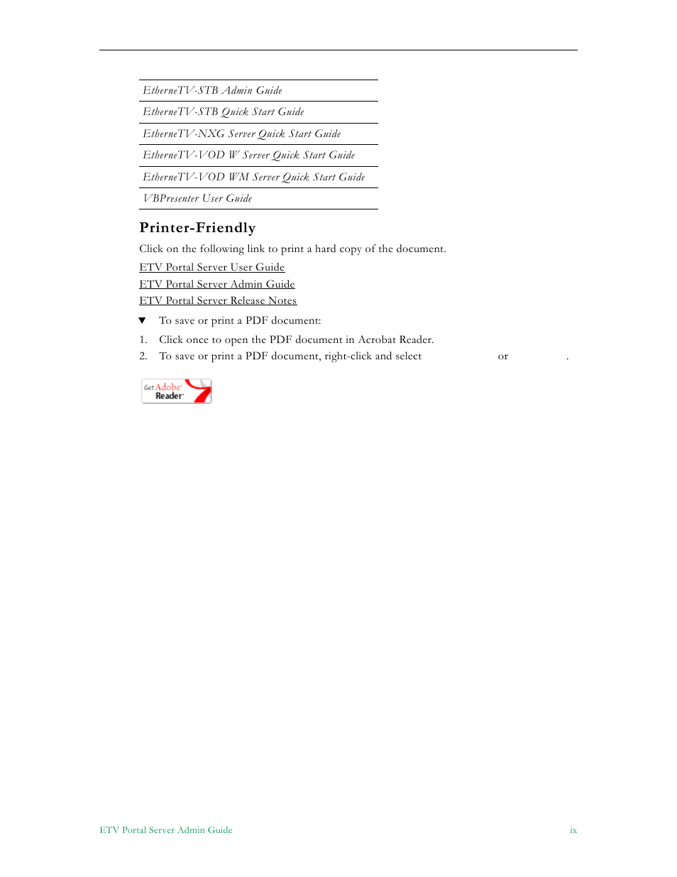 Printer-friendly | VBrick Systems Portal Server ETV v4.1 User Manual | Page 9 / 140