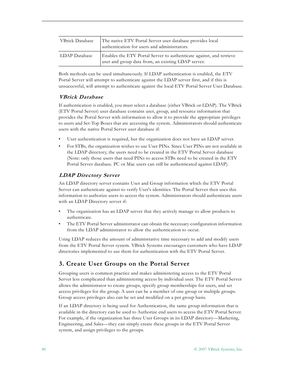 Create user groups on the portal server | VBrick Systems Portal Server ETV v4.1 User Manual | Page 90 / 140