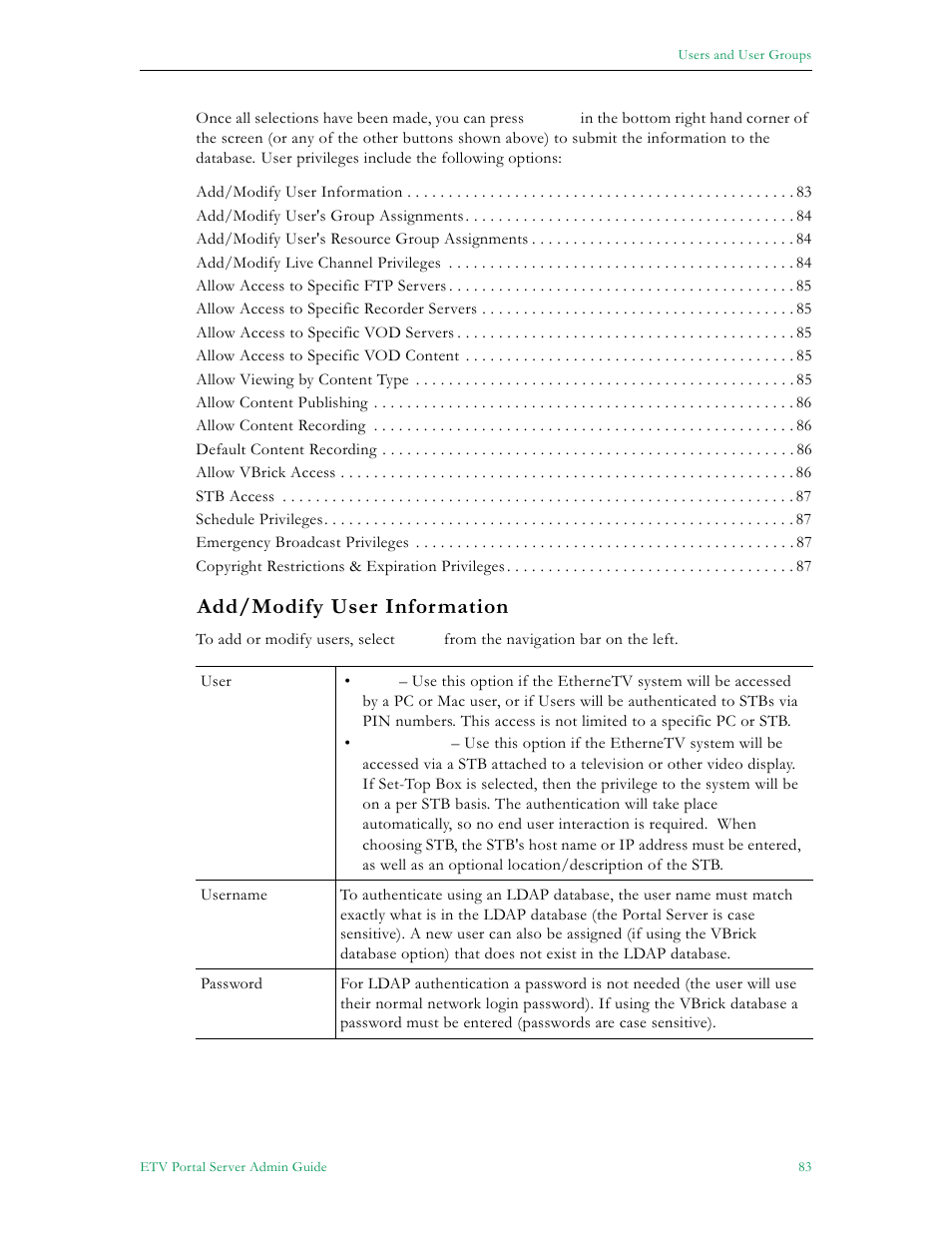 Add/modify user information | VBrick Systems Portal Server ETV v4.1 User Manual | Page 93 / 140