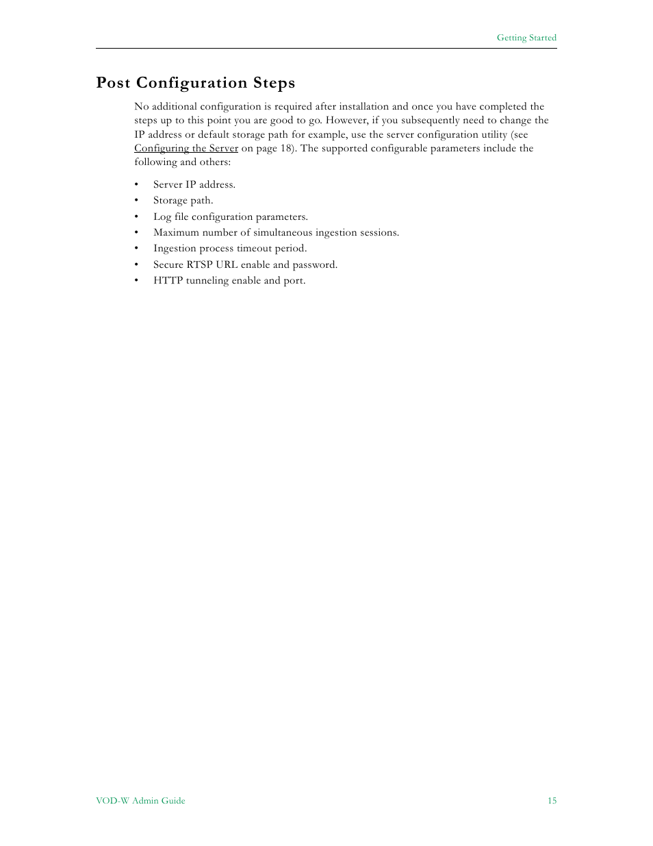 Post configuration steps | VBrick Systems VOD-W Server VBrick v4.2.3 User Manual | Page 23 / 92