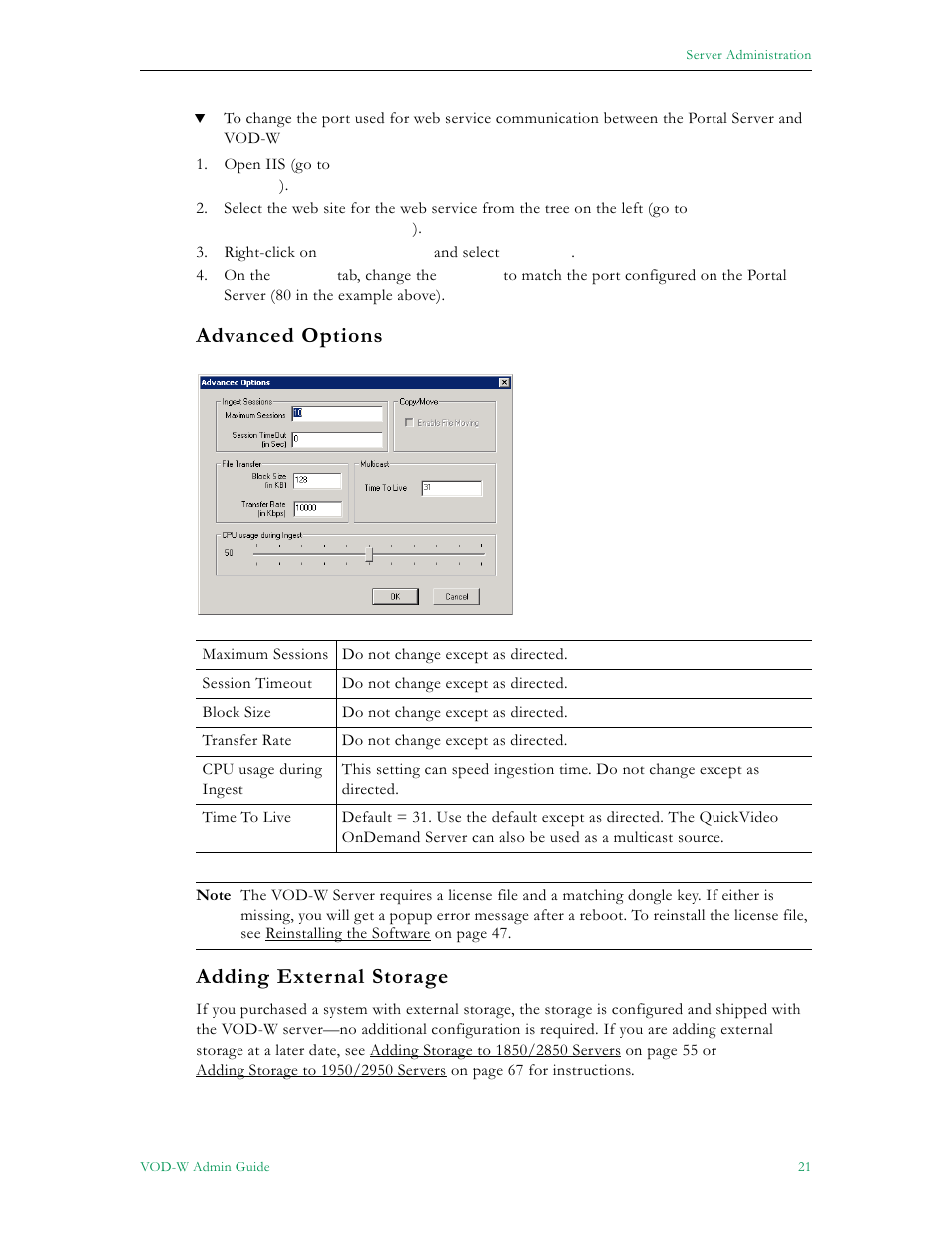 Advanced options adding external storage | VBrick Systems VOD-W Server VBrick v4.2.3 User Manual | Page 29 / 92