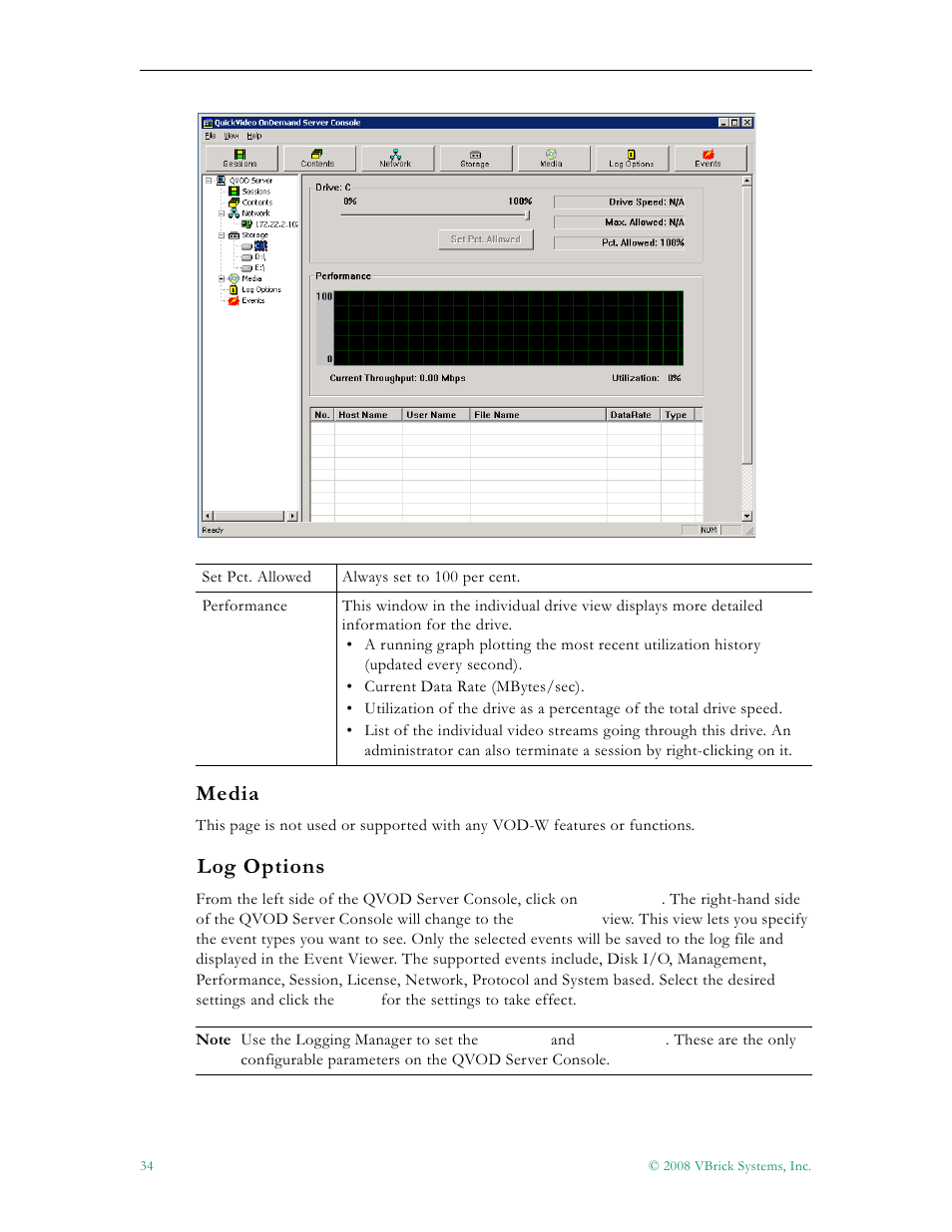 Media log options, Media, 34 log options | Log options | VBrick Systems VOD-W Server VBrick v4.2.3 User Manual | Page 42 / 92