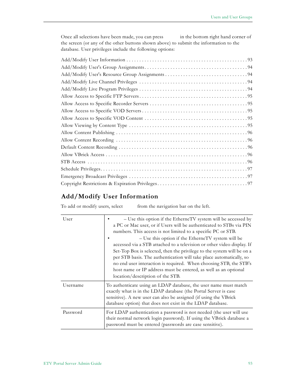 Add/modify user information | VBrick Systems Portal Server ETV v4.2 User Manual | Page 105 / 164