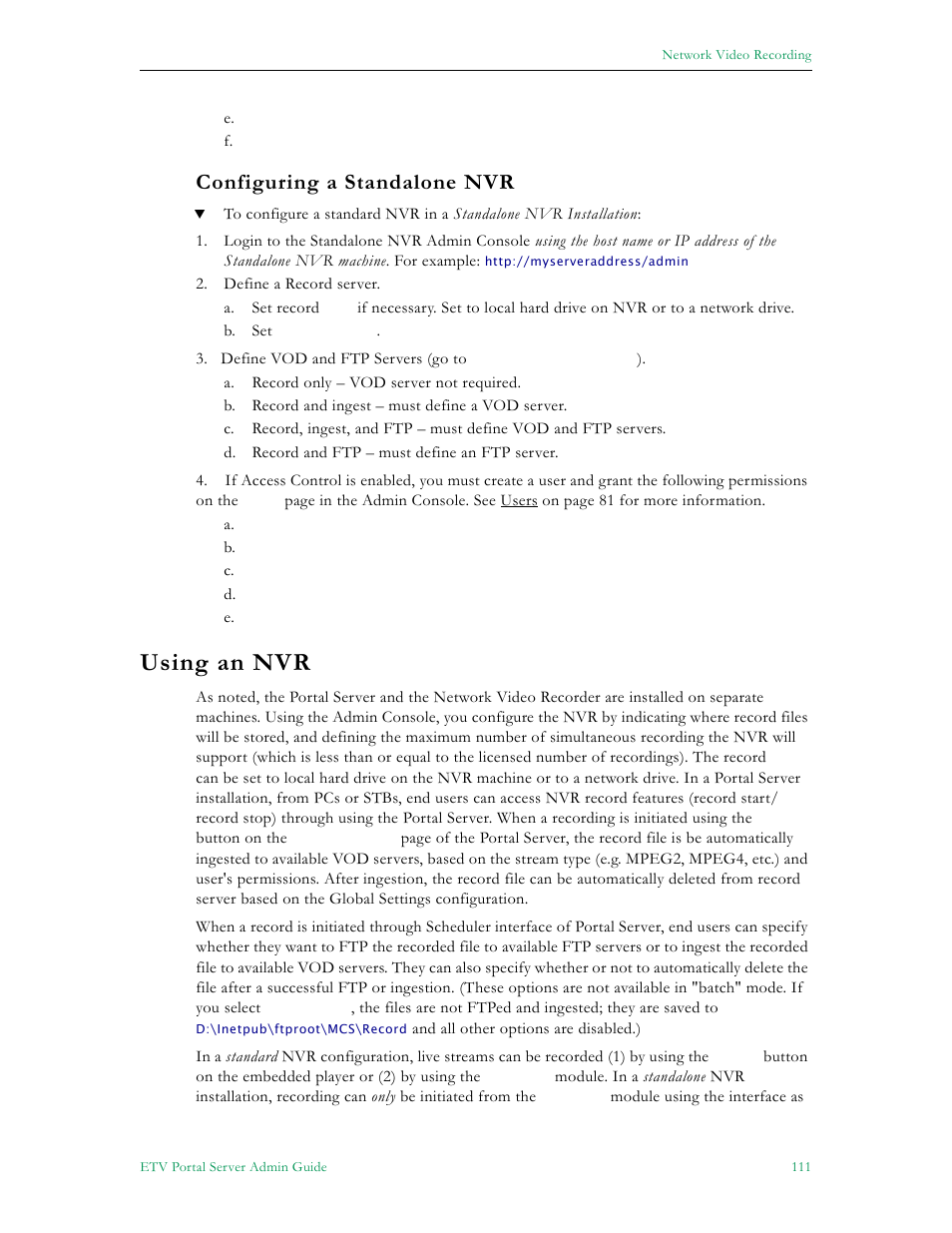Configuring a standalone nvr, Using an nvr | VBrick Systems Portal Server ETV v4.2 User Manual | Page 123 / 164