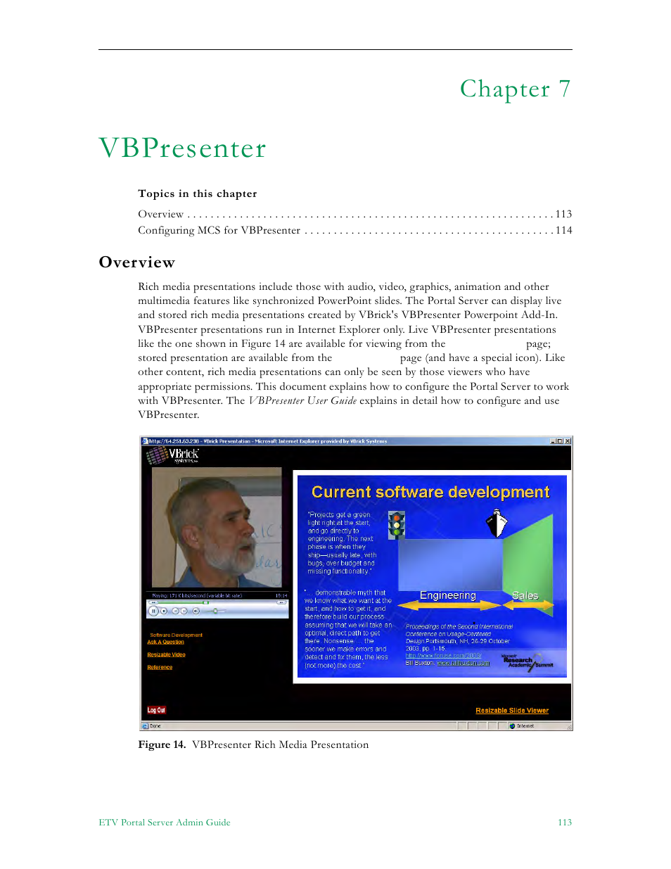 Vbpresenter, Overview, Chapter 7 | VBrick Systems Portal Server ETV v4.2 User Manual | Page 125 / 164