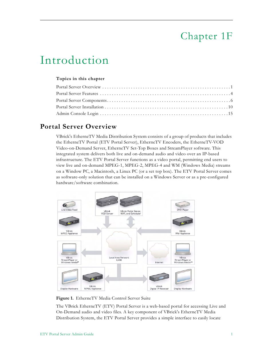 Introduction, Portal server overview, Chapter 1f | VBrick Systems Portal Server ETV v4.2 User Manual | Page 13 / 164