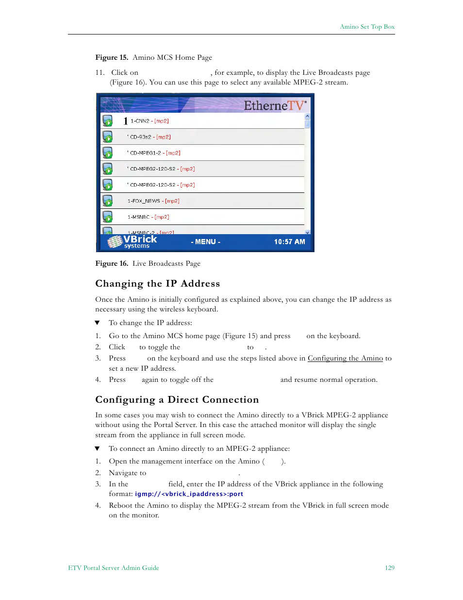 Changing the ip address, Configuring a direct connection | VBrick Systems Portal Server ETV v4.2 User Manual | Page 141 / 164