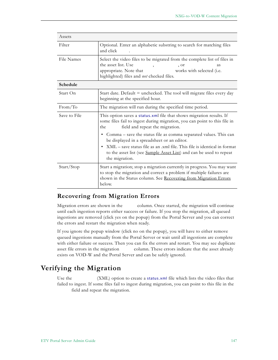 Recovering from migration errors, Verifying the migration | VBrick Systems Portal Server ETV v4.2 User Manual | Page 159 / 164