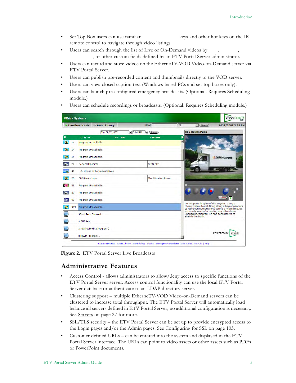 Administrative features | VBrick Systems Portal Server ETV v4.2 User Manual | Page 17 / 164