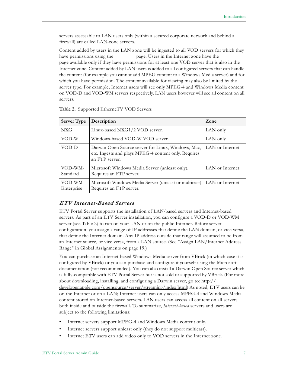 Table 2. t | VBrick Systems Portal Server ETV v4.2 User Manual | Page 19 / 164