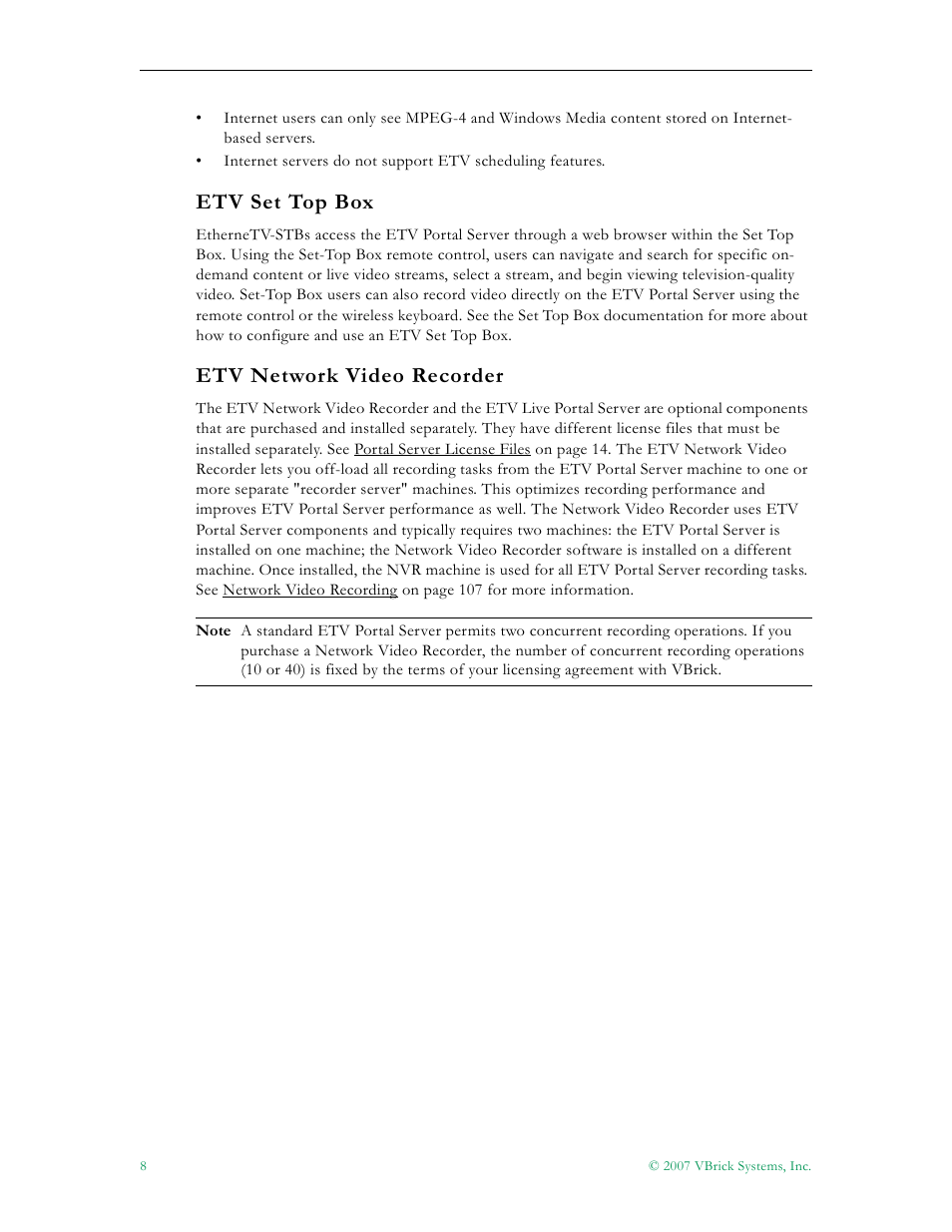 Etv set top box etv network video recorder, Etv set top box, Etv network video recorder | VBrick Systems Portal Server ETV v4.2 User Manual | Page 20 / 164