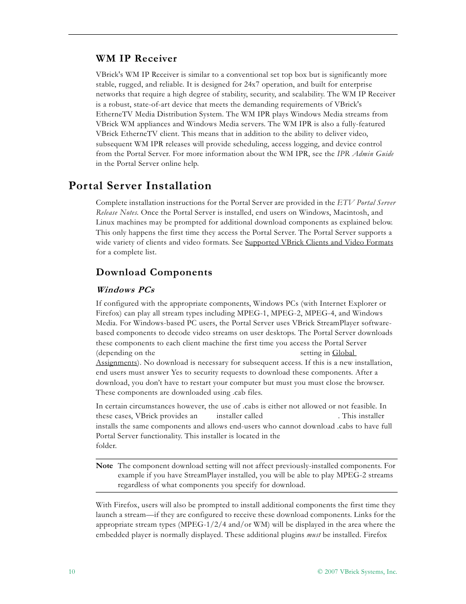 Wm ip receiver, Portal server installation, Download components | VBrick Systems Portal Server ETV v4.2 User Manual | Page 22 / 164
