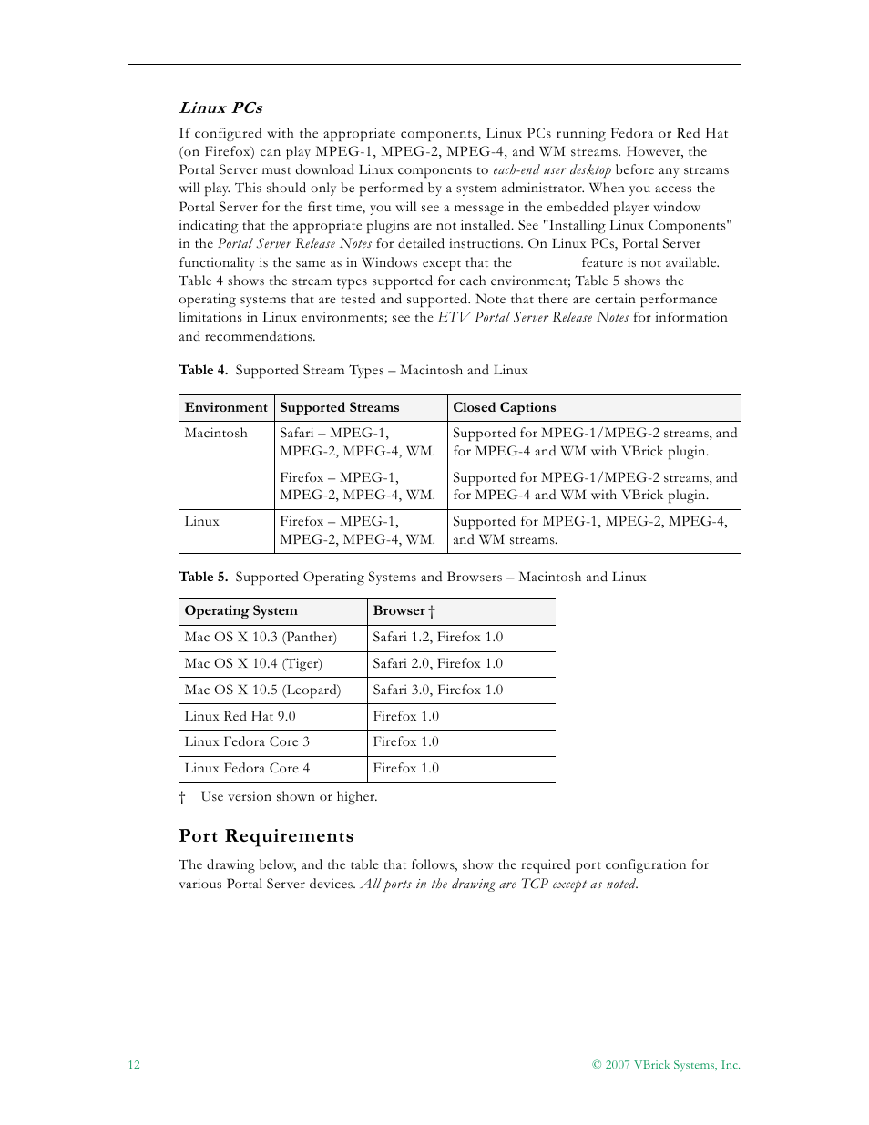 Port requirements | VBrick Systems Portal Server ETV v4.2 User Manual | Page 24 / 164