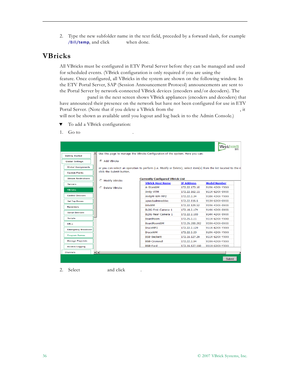 Vbricks | VBrick Systems Portal Server ETV v4.2 User Manual | Page 48 / 164