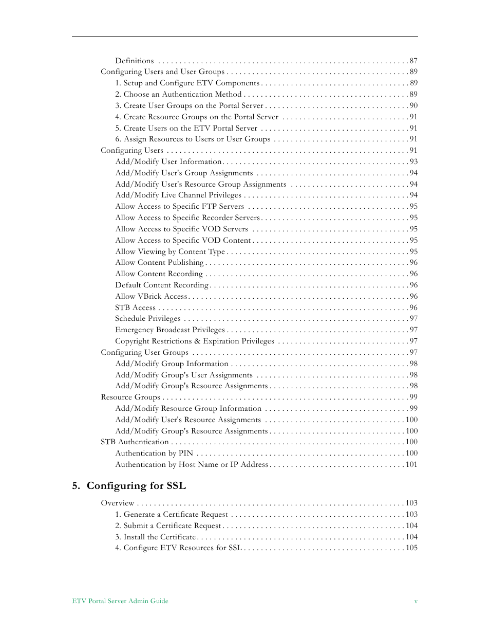 Configuring for ssl | VBrick Systems Portal Server ETV v4.2 User Manual | Page 5 / 164