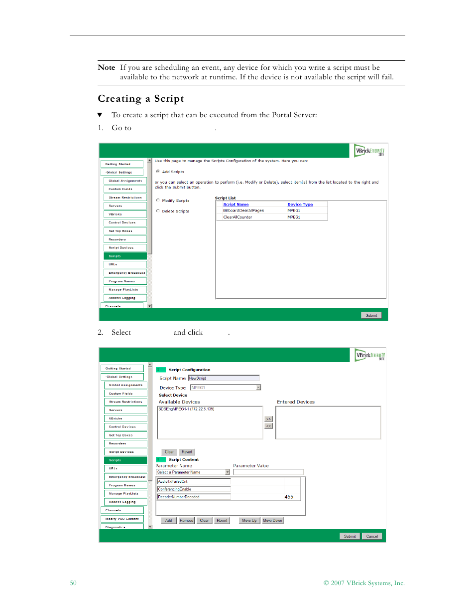 Creating a script | VBrick Systems Portal Server ETV v4.2 User Manual | Page 62 / 164