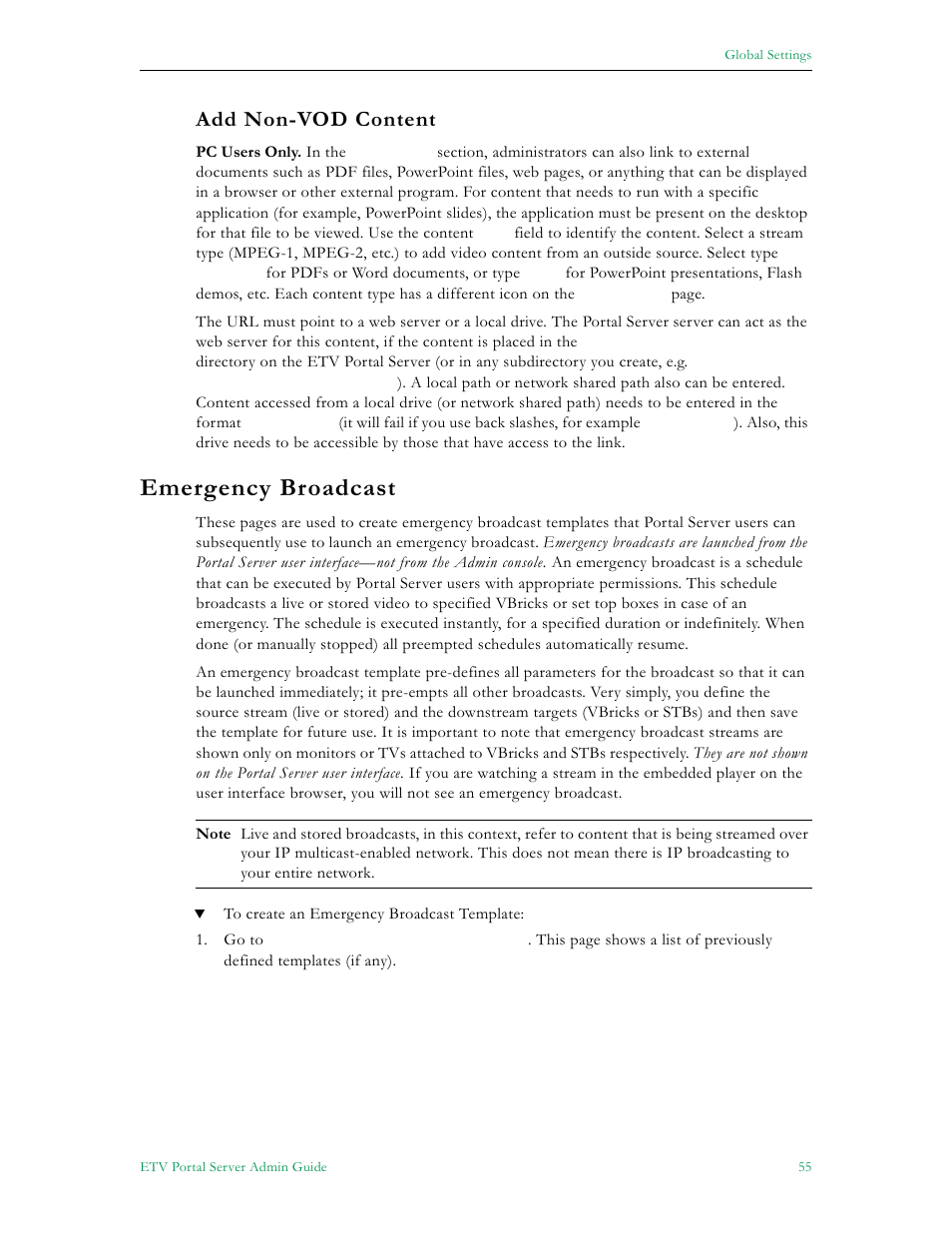 Add non-vod content, Emergency broadcast | VBrick Systems Portal Server ETV v4.2 User Manual | Page 67 / 164