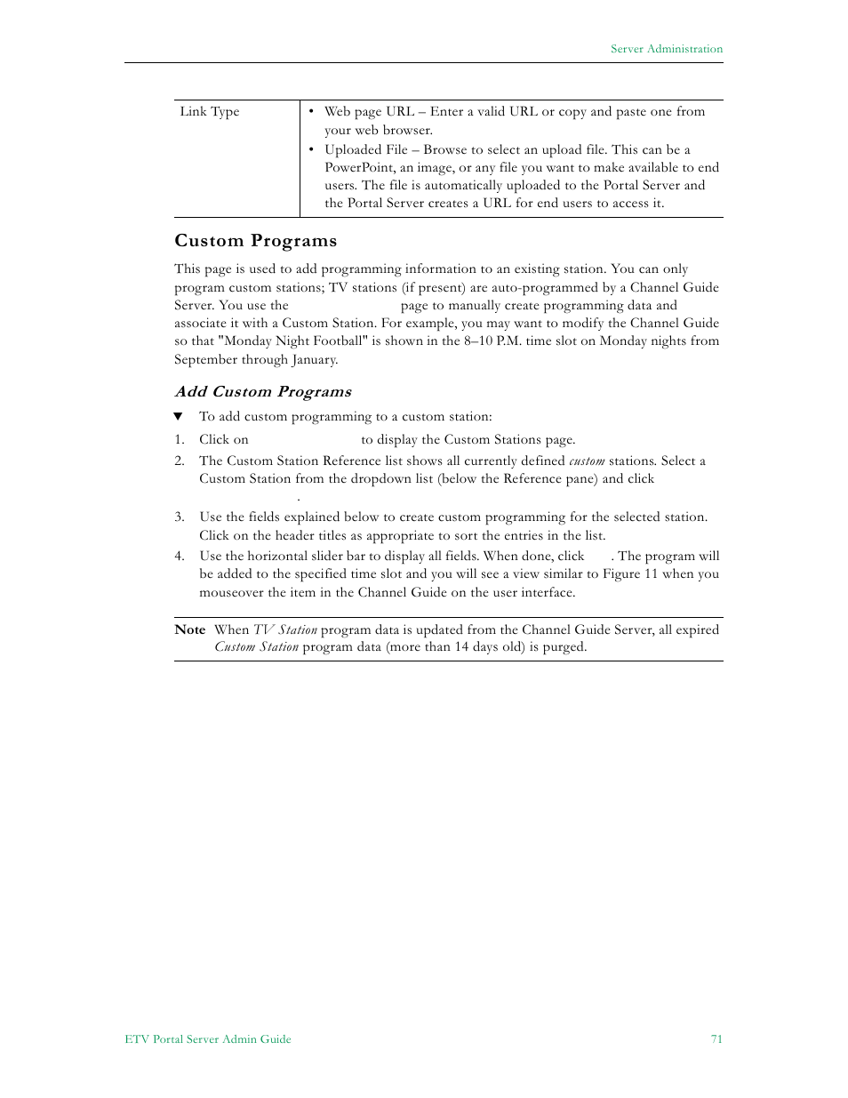 Custom programs, Add custom programs | VBrick Systems Portal Server ETV v4.2 User Manual | Page 83 / 164