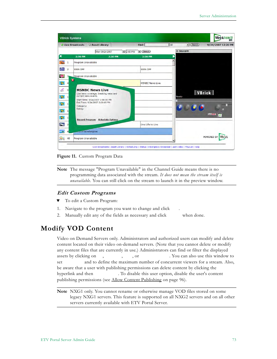 Modify vod content, He modify vod content pa, Edit custom programs | VBrick Systems Portal Server ETV v4.2 User Manual | Page 85 / 164