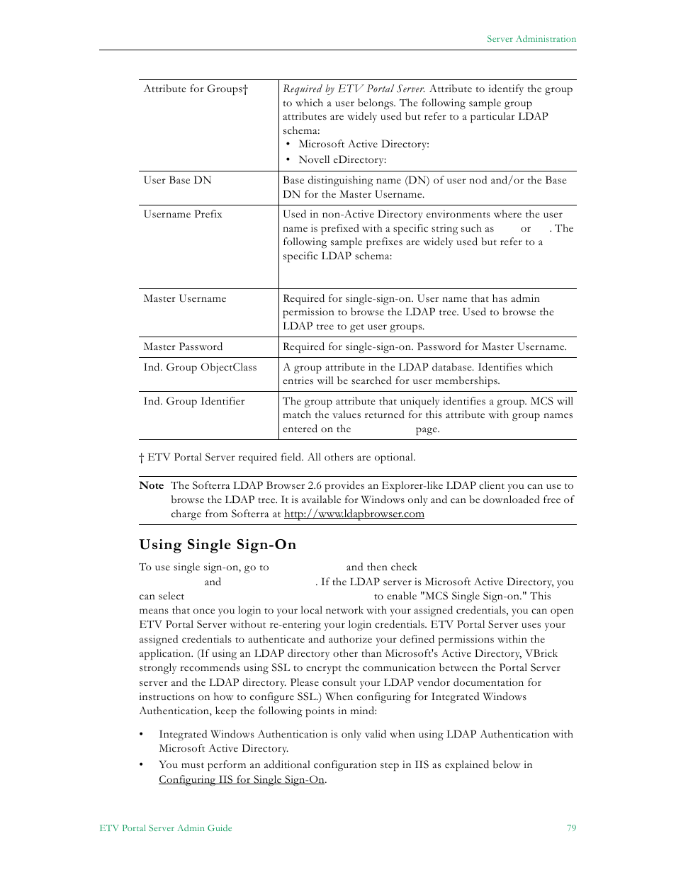 Using single sign-on | VBrick Systems Portal Server ETV v4.2 User Manual | Page 91 / 164