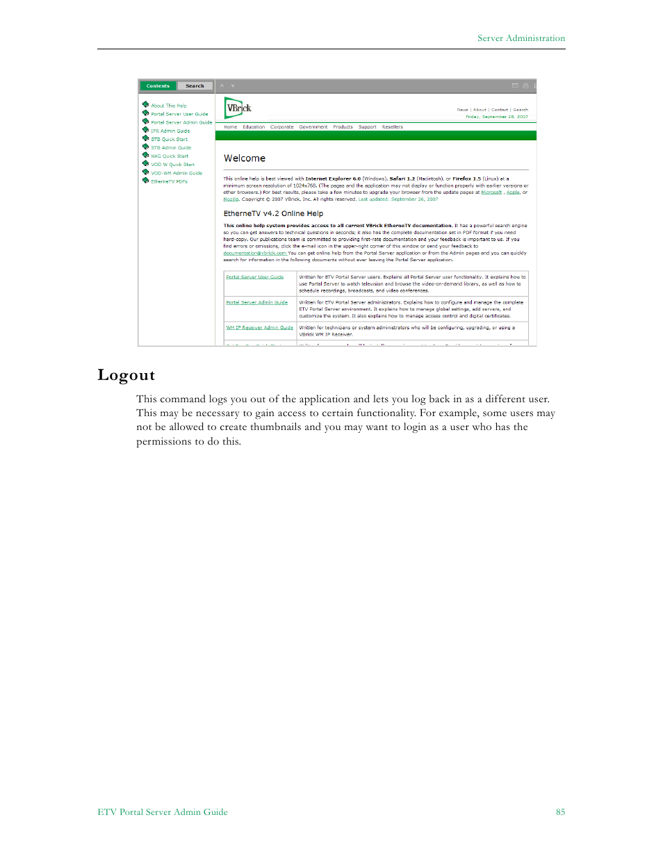 Logout | VBrick Systems Portal Server ETV v4.2 User Manual | Page 97 / 164