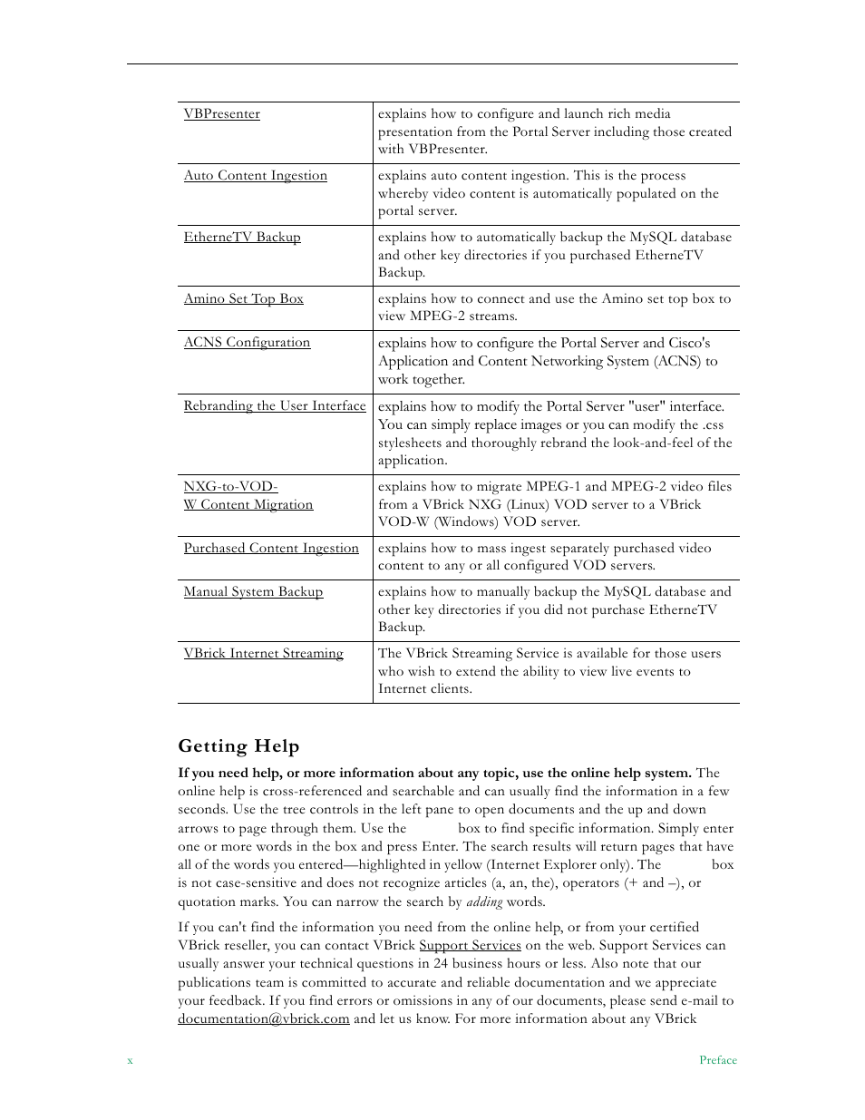 Getting help | VBrick Systems ETHERNETV V4.4.3 User Manual | Page 10 / 216