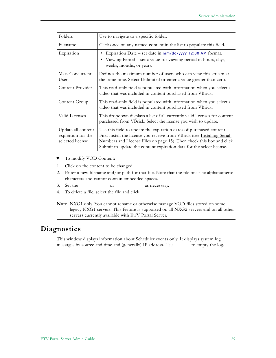 Diagnostics | VBrick Systems ETHERNETV V4.4.3 User Manual | Page 101 / 216
