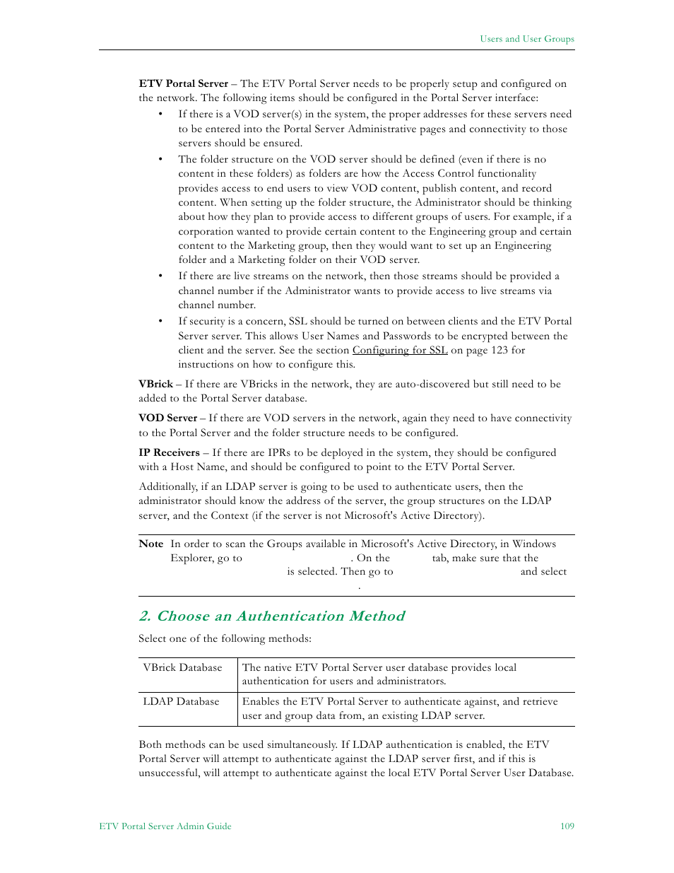 Choose an authentication method | VBrick Systems ETHERNETV V4.4.3 User Manual | Page 121 / 216