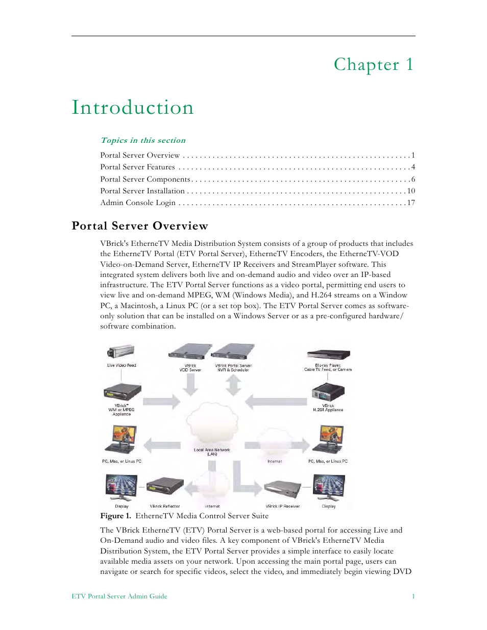 Introduction, Portal server overview, Chapter 1 | VBrick Systems ETHERNETV V4.4.3 User Manual | Page 13 / 216