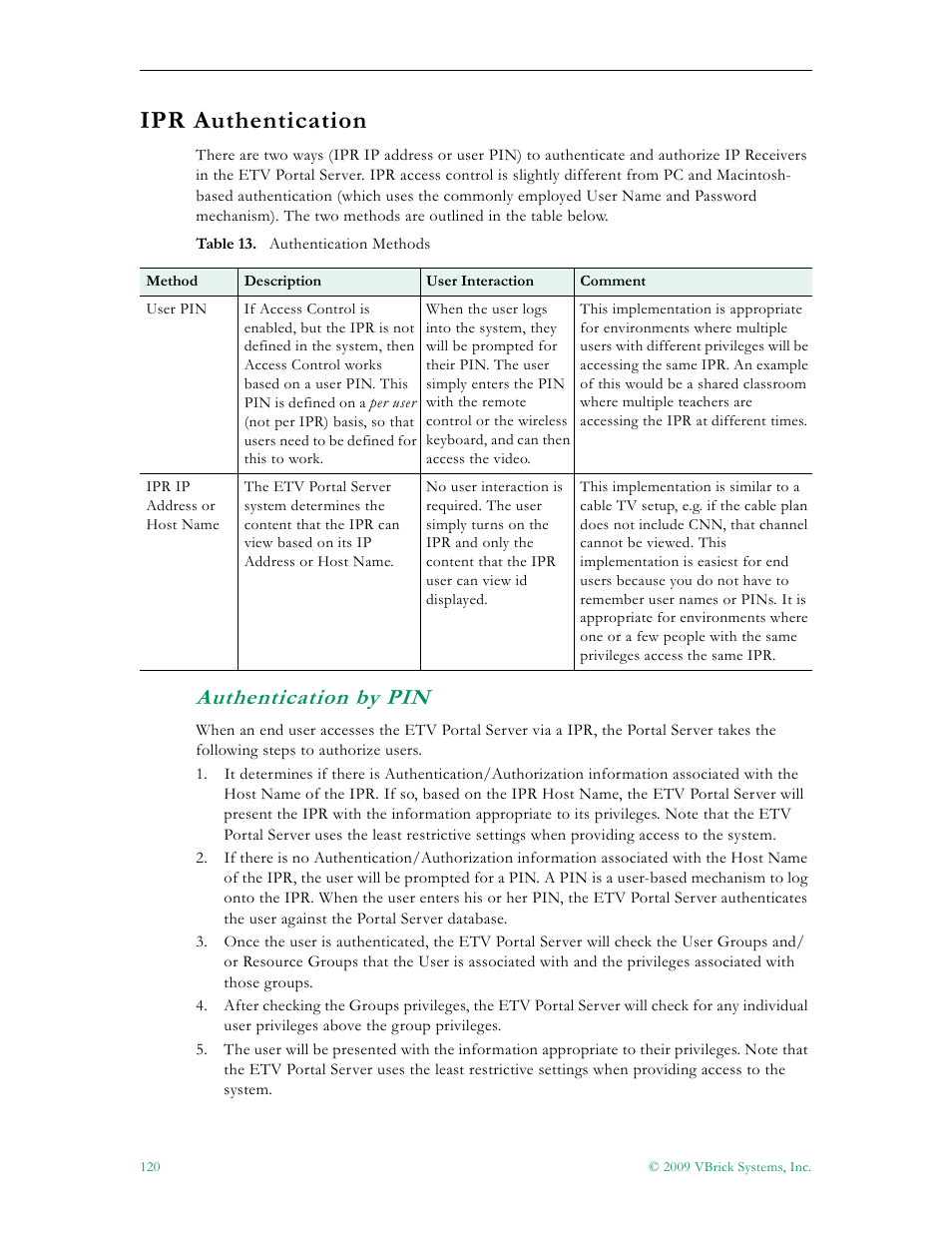 Ipr authentication, Authentication by pin, Ipr authentication section belo | VBrick Systems ETHERNETV V4.4.3 User Manual | Page 132 / 216