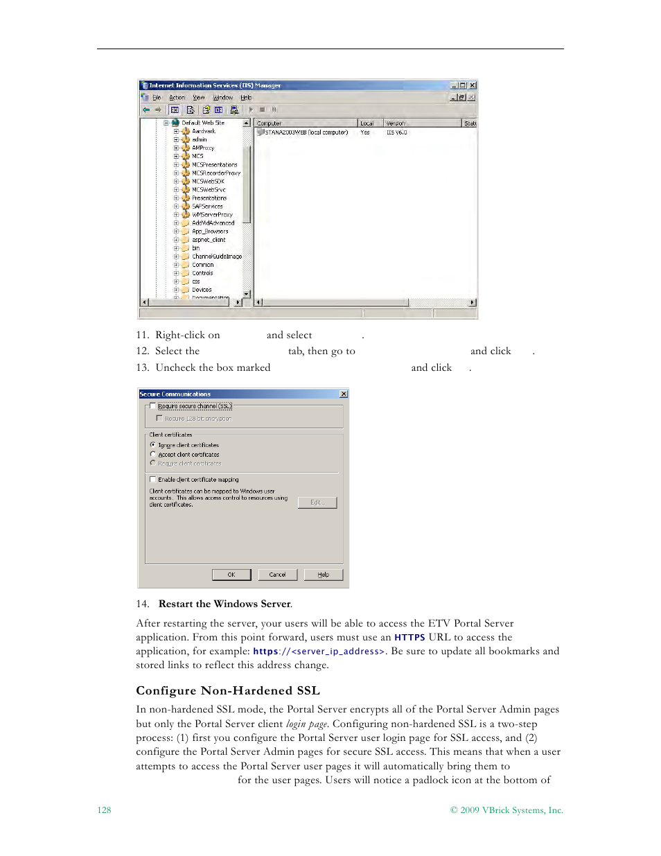 Configure non-hardened ssl | VBrick Systems ETHERNETV V4.4.3 User Manual | Page 140 / 216