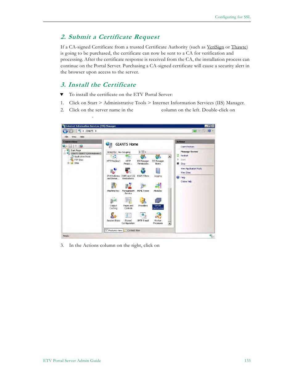 Submit a certificate request, Install the certificate | VBrick Systems ETHERNETV V4.4.3 User Manual | Page 145 / 216