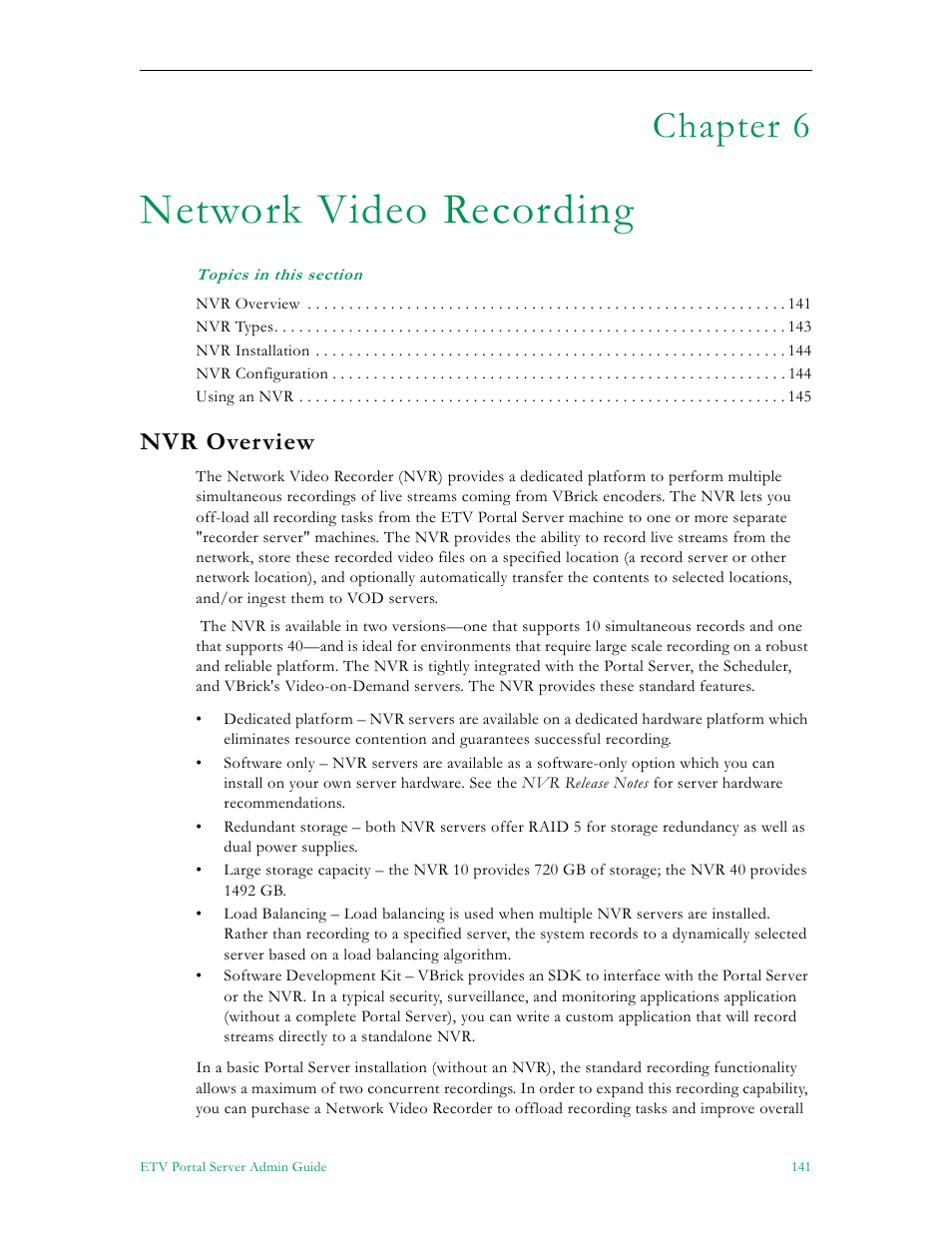 Network video recording, Nvr overview, Chapter 6 | VBrick Systems ETHERNETV V4.4.3 User Manual | Page 153 / 216