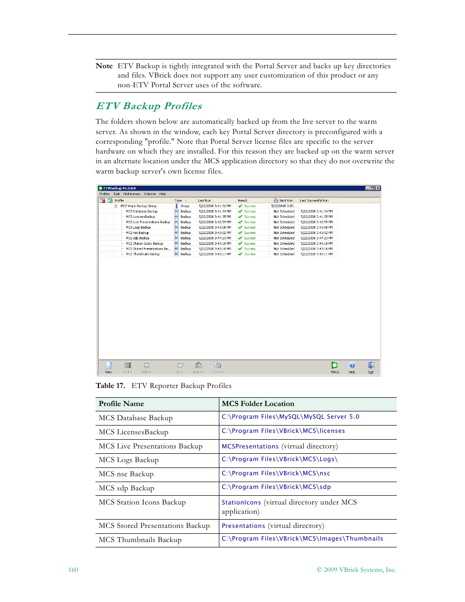 Etv backup profiles | VBrick Systems ETHERNETV V4.4.3 User Manual | Page 172 / 216