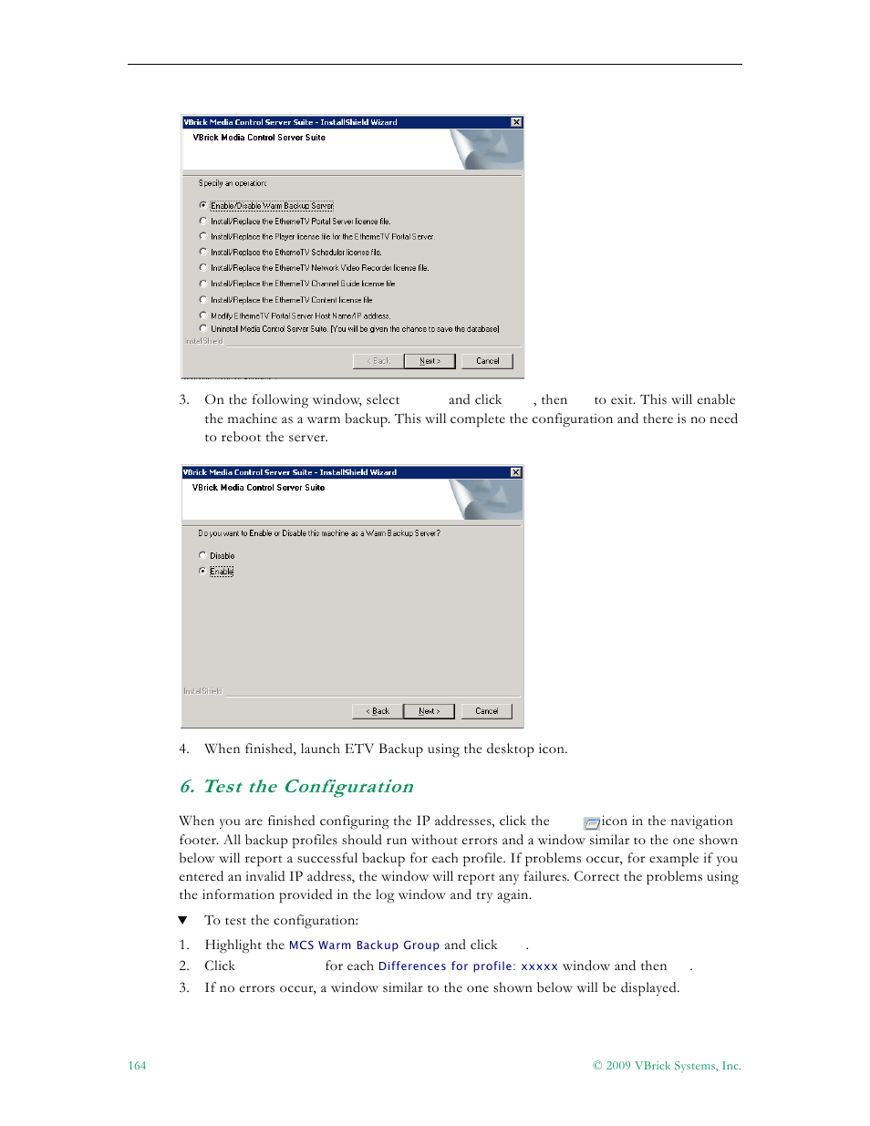 Test the configuration | VBrick Systems ETHERNETV V4.4.3 User Manual | Page 176 / 216