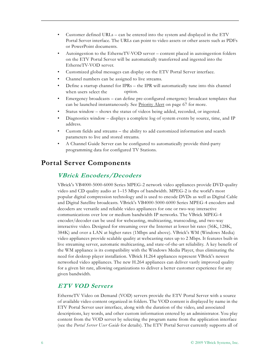 Portal server components, Vbrick encoders/decoders etv vod servers, Vbrick encoders/decoders | Etv vod servers | VBrick Systems ETHERNETV V4.4.3 User Manual | Page 18 / 216