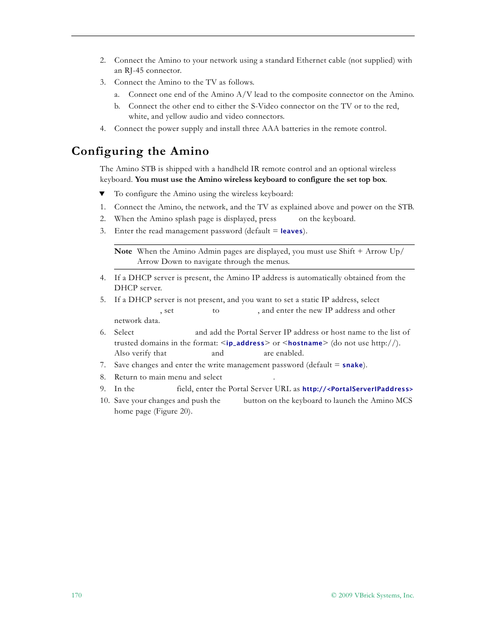 Configuring the amino | VBrick Systems ETHERNETV V4.4.3 User Manual | Page 182 / 216