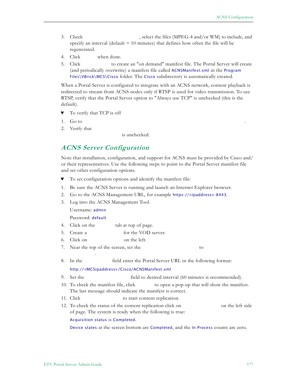 Acns server configuration | VBrick Systems ETHERNETV V4.4.3 User Manual | Page 189 / 216