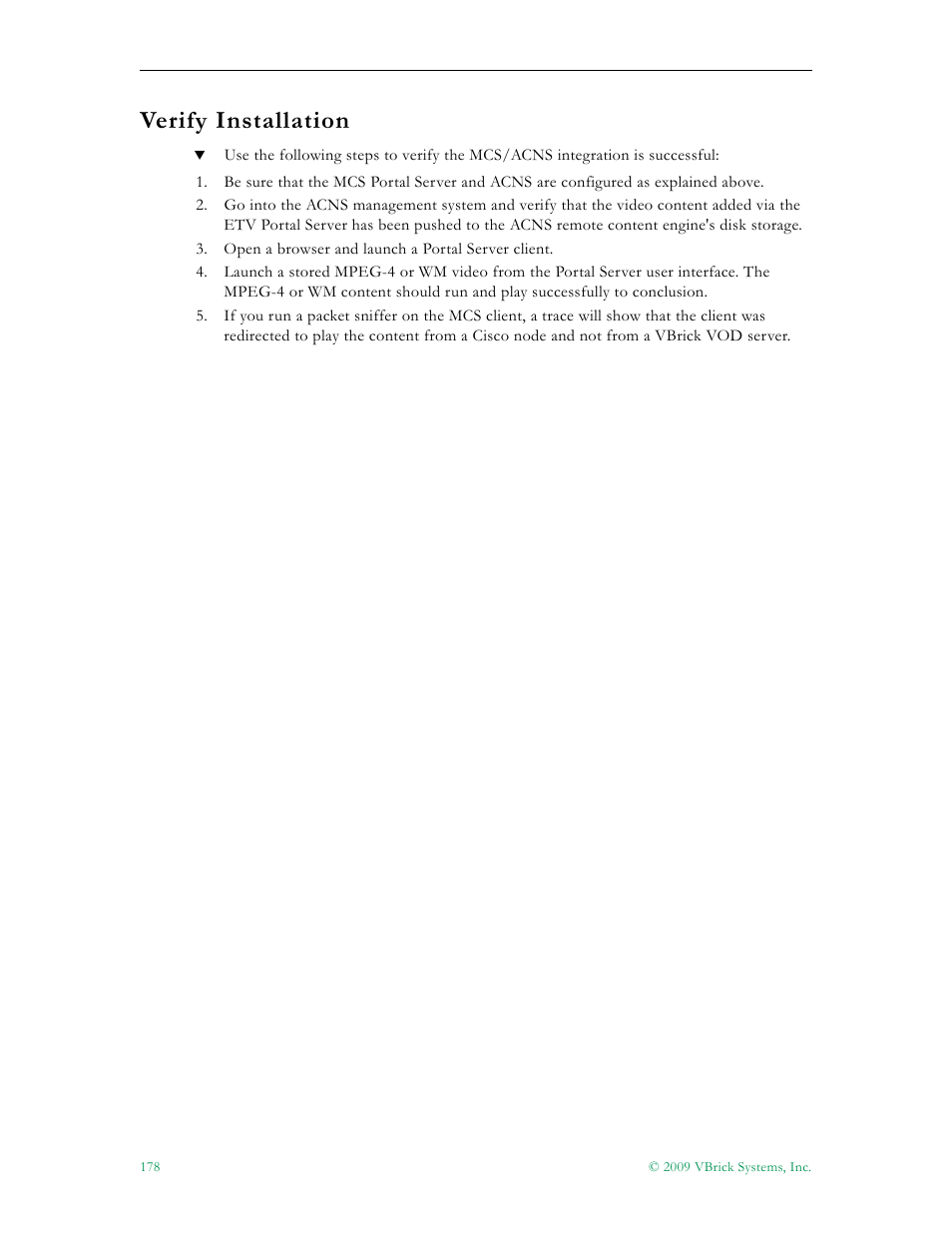 Verify installation | VBrick Systems ETHERNETV V4.4.3 User Manual | Page 190 / 216