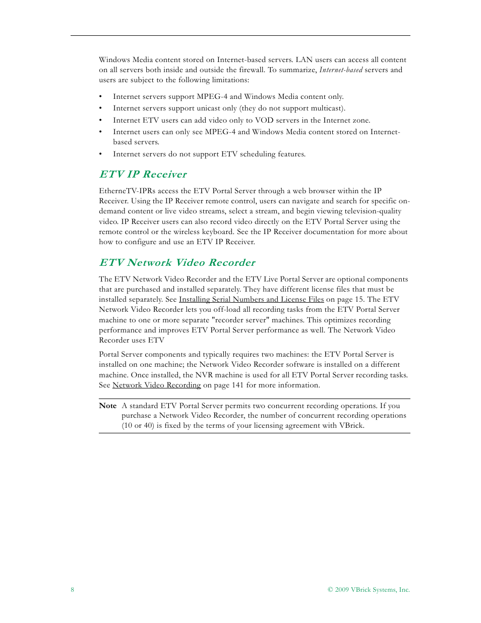 Etv ip receiver etv network video recorder, Etv ip receiver, Etv network video recorder | VBrick Systems ETHERNETV V4.4.3 User Manual | Page 20 / 216