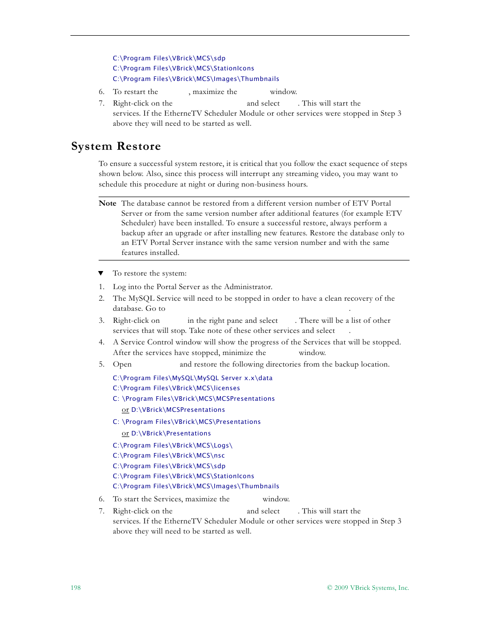 System restore | VBrick Systems ETHERNETV V4.4.3 User Manual | Page 210 / 216