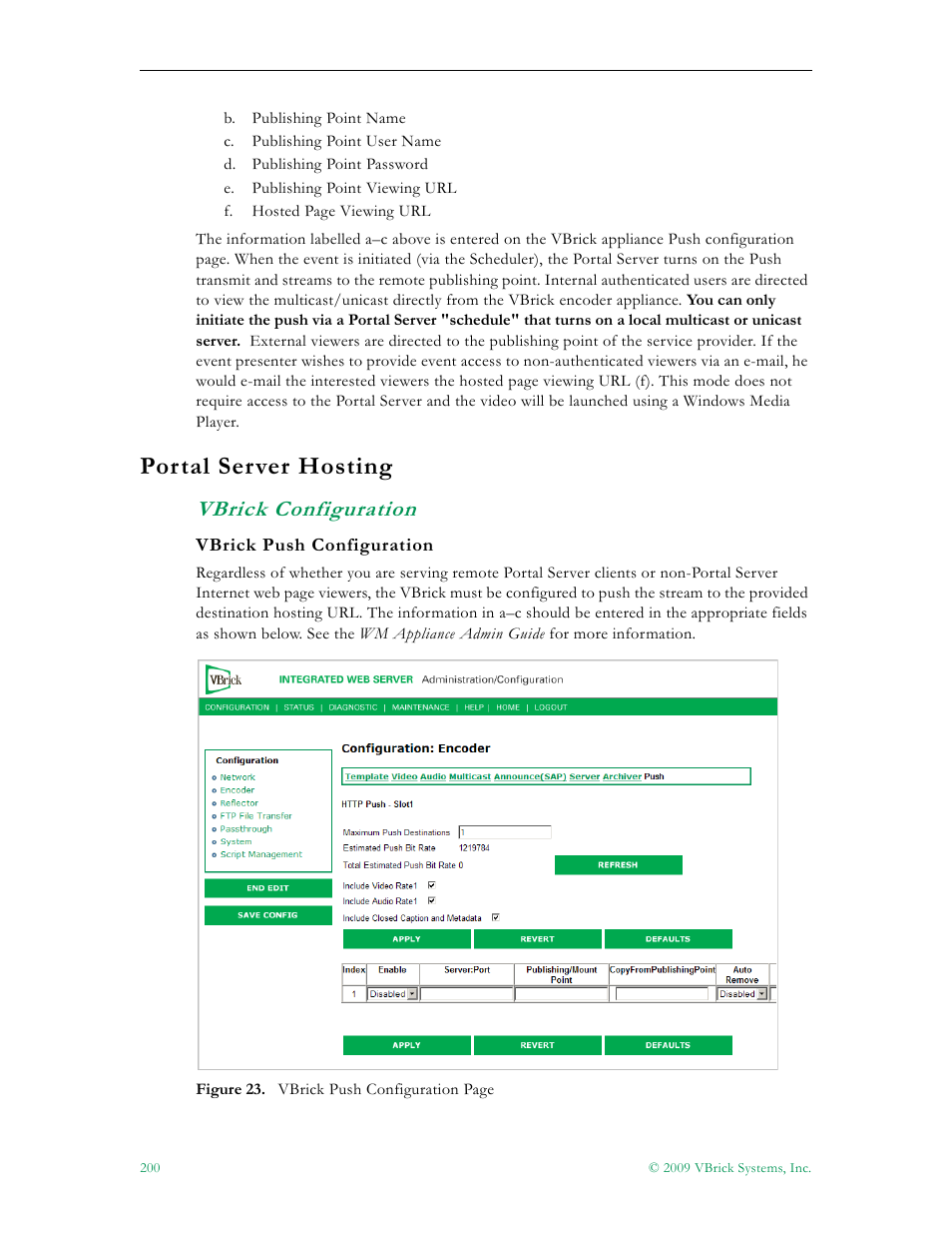 Portal server hosting, Vbrick configuration | VBrick Systems ETHERNETV V4.4.3 User Manual | Page 212 / 216