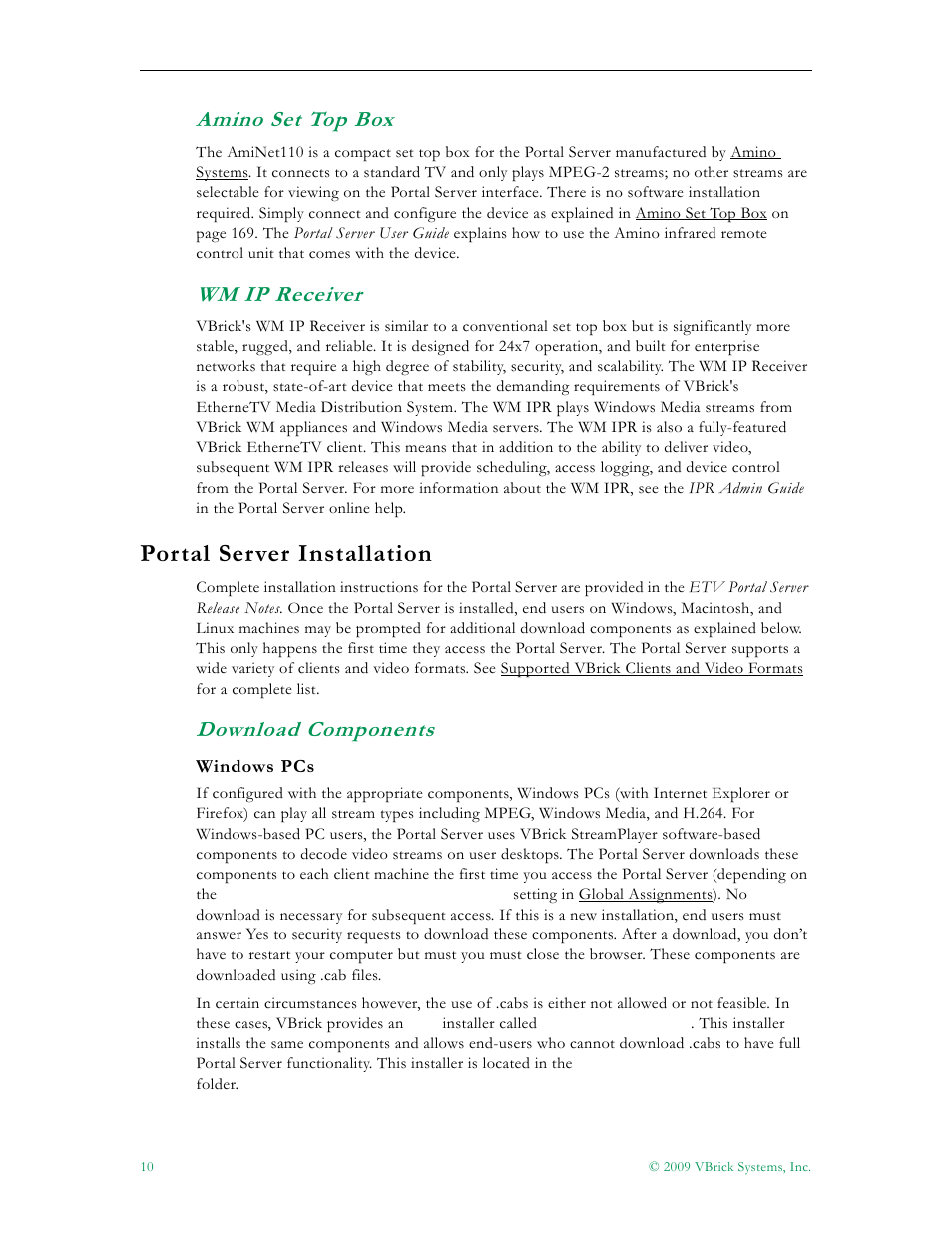 Amino set top box wm ip receiver, Portal server installation, Download components | Amino set top box, Wm ip receiver | VBrick Systems ETHERNETV V4.4.3 User Manual | Page 22 / 216