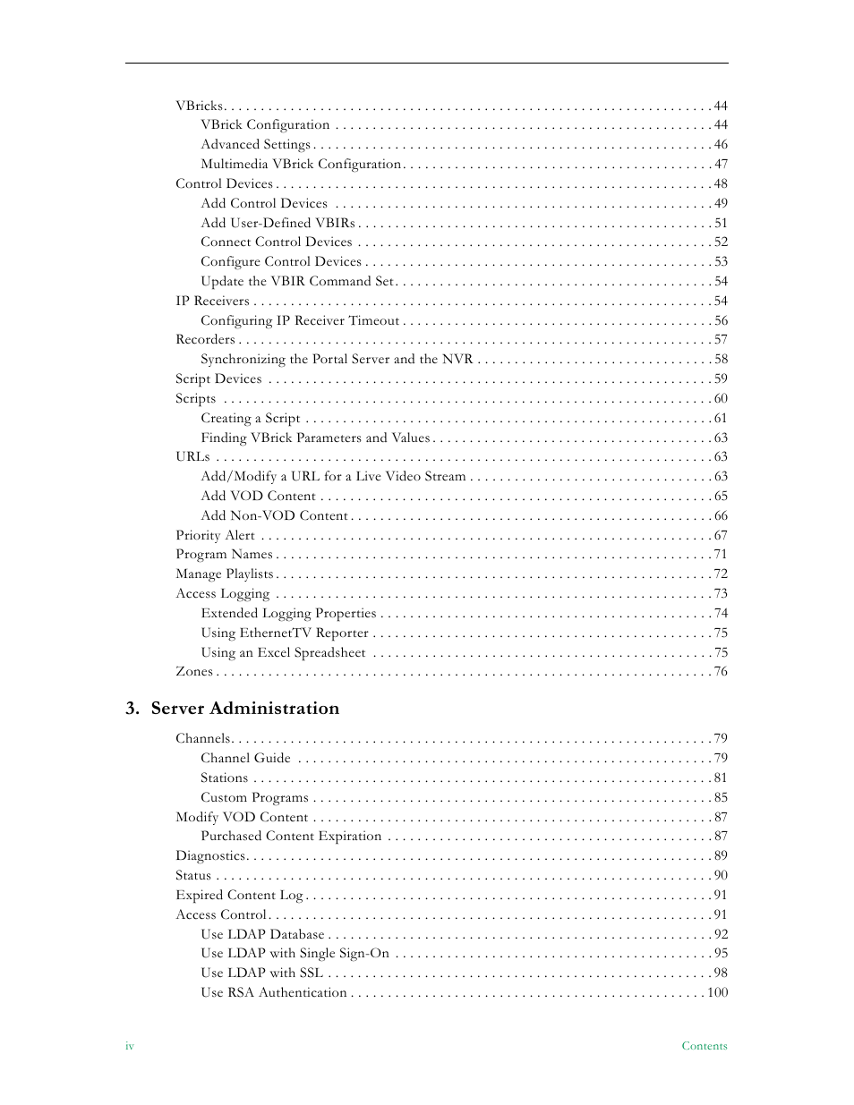 Server administration | VBrick Systems ETHERNETV V4.4.3 User Manual | Page 4 / 216