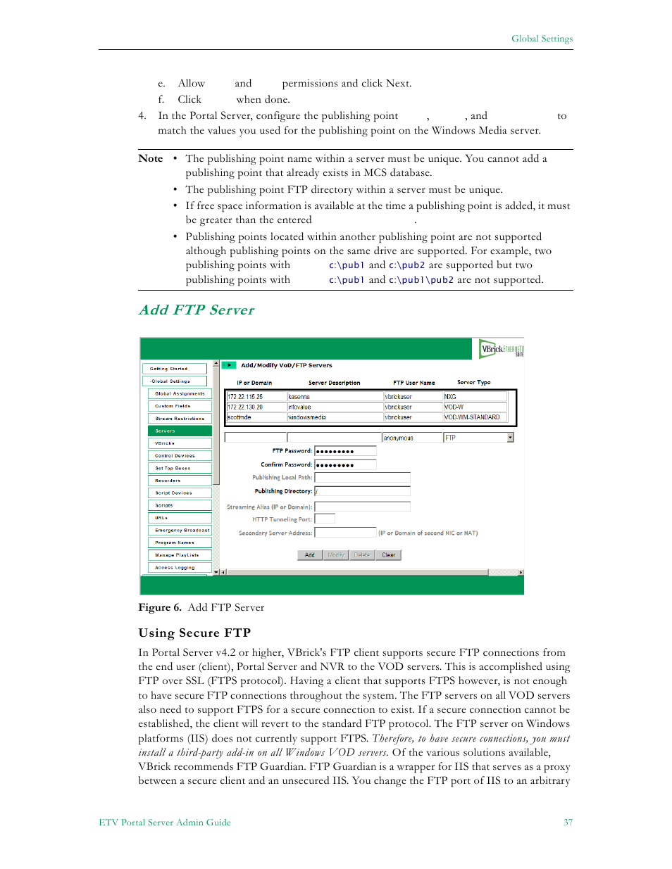 Add ftp server | VBrick Systems ETHERNETV V4.4.3 User Manual | Page 49 / 216