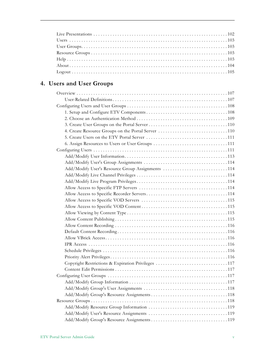 Users and user groups | VBrick Systems ETHERNETV V4.4.3 User Manual | Page 5 / 216