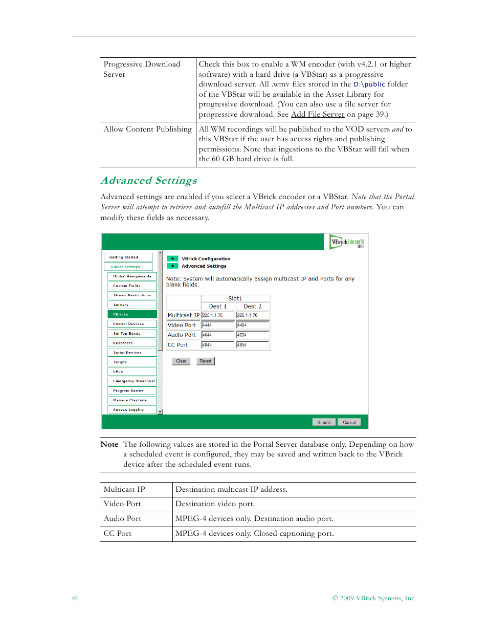 Advanced settings | VBrick Systems ETHERNETV V4.4.3 User Manual | Page 58 / 216