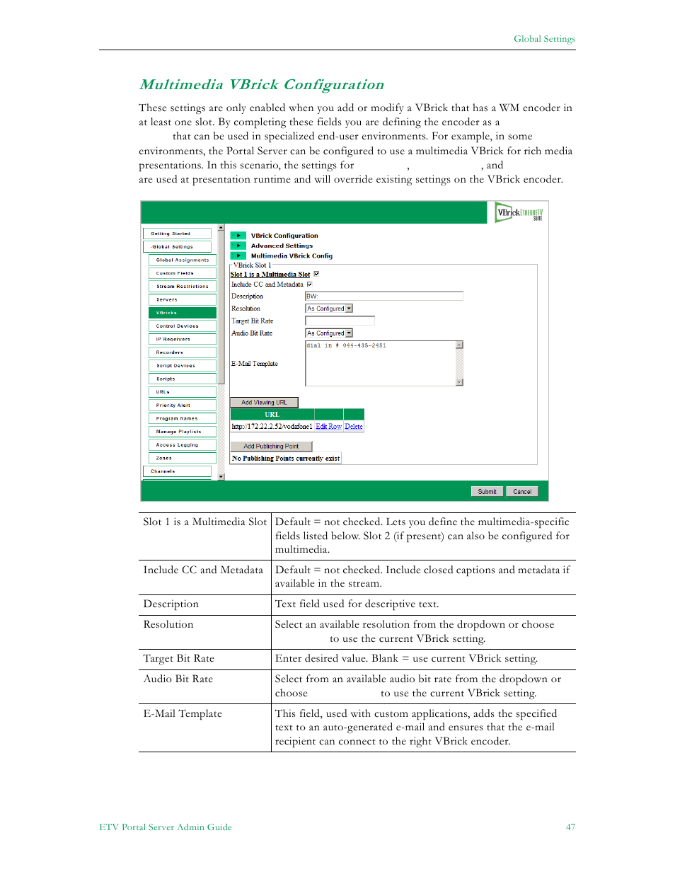 Multimedia vbrick configuration | VBrick Systems ETHERNETV V4.4.3 User Manual | Page 59 / 216