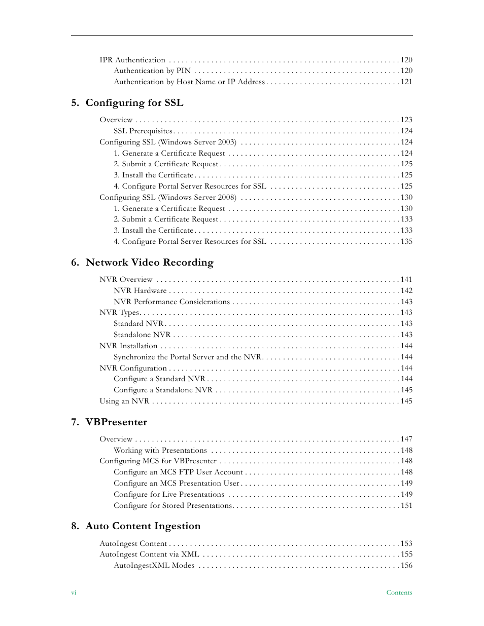 Configuring for ssl, Network video recording, Vbpresenter | Auto content ingestion | VBrick Systems ETHERNETV V4.4.3 User Manual | Page 6 / 216